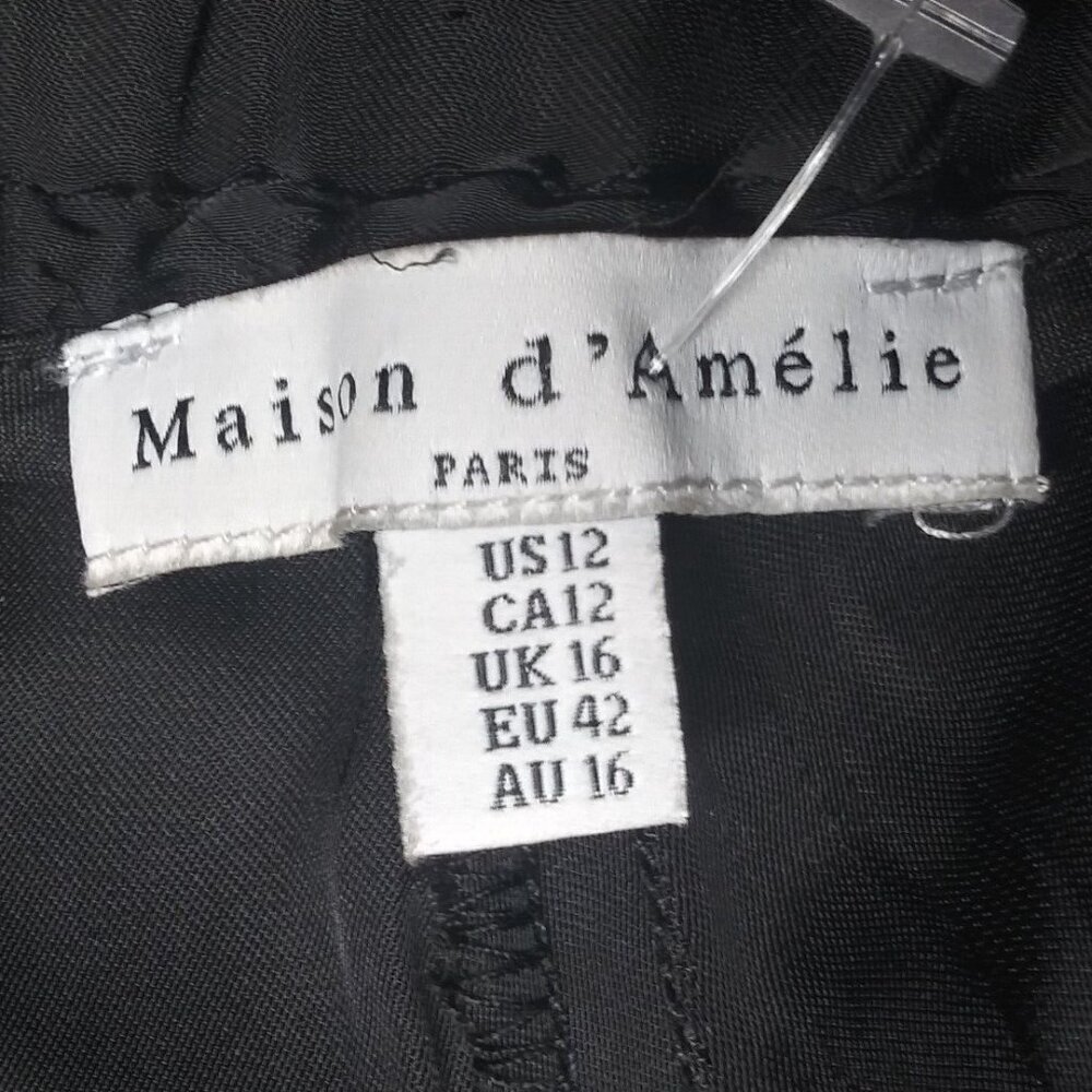 Maison d'Amelie Paris Anthropologie Wide Leg Pants Sz 12 Black Paperbag Waist - Picture 8 of 15